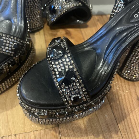 Azalea Wang Silver Bayou Black Embellished Platform Ankle Strap Sandals Size 6 - Picture 8 of 8